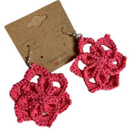 Fuschia spiral flower motif earrings