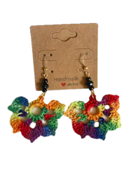 Rainbow butterfly motif with black beads and gold tone accents