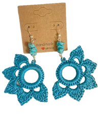 Cyan blue floral motif with natural turquoise beads and silver tone accents