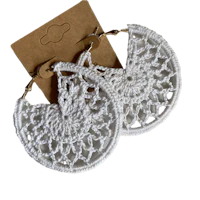 Winter white mandela motif within 60mm golden nickel free hoop earrings 