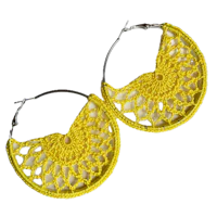 Sunshine yellow mandela a motif within 60mm silver nickel free hoop earrings 