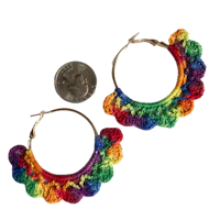 rainbow crochet hoop earrings