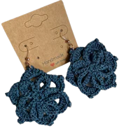 Denim blue spiral flower motif earrings