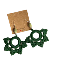 Deep green floral motif with natural jasper and golden accents
